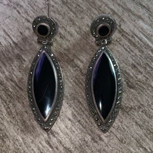 Vintage Sterling Silver Marcasite and Black Onyx earrings